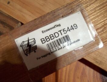 Ecowoodtag attached to wooden plank